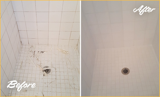 Before and After Picture of a Armonk Bathroom Re-Caulked To Repair Damaged Caulking