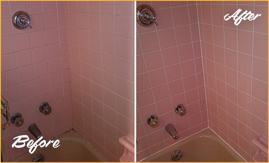 Before and After Picture of a Pelham Manor Bathtub Caulked to Eliminate Mold