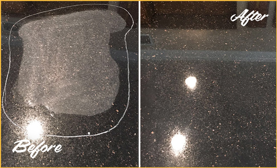 Before and After Picture of a Hawthorne Granite Stone Countertop Polished to Remove Scratches