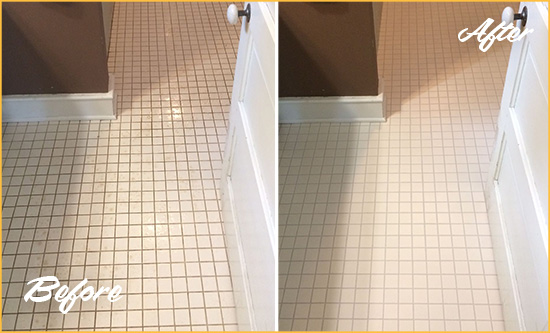 Before and After Picture of a Crompond Bathroom Floor Sealed to Protect Against Liquids and Foot Traffic
