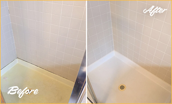 Before and After Picture of a Somers Shower Sealed to Remove and Protect Against Mold