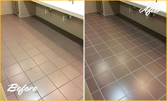 Before and After Picture of a Rye Restroom Sealed to Help Protect Against Scratches