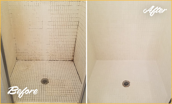 Before and After Picture of a Tuckahoe Bathroom Grout Sealed to Remove Mold