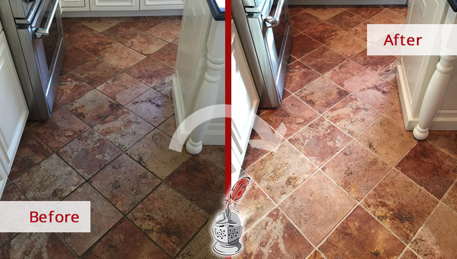 Before and After Picture of a Floor Stone Cleaning Service in Rye, NY
