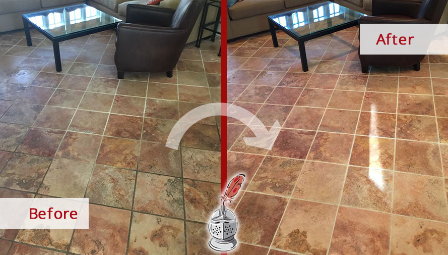 Before and After Picture of a Floor Stone Cleaning Service in Rye, New York