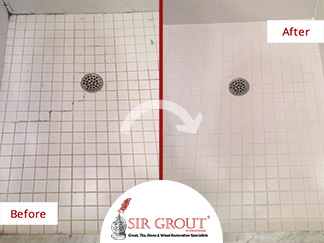 Before and After Picture of a Tile Shower Caulking Service in Yorktown Heights, NY