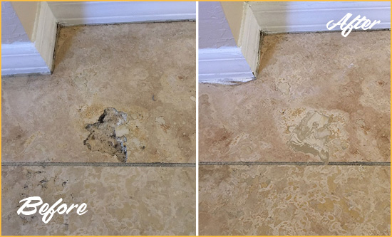 Before and After Picture of Marble Floor Restored to Repair Damage and Hole