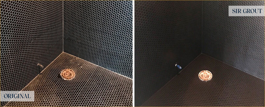 Picture of Black Shower Before and After Grout Color Change