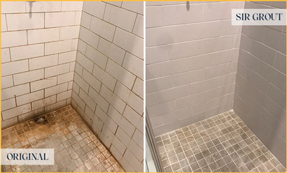 Shower Plagued With Mold and Mildew Before and After Sir Grout's Cleaning Tile and Grout Service