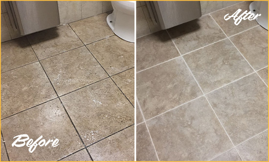 Before and After Picture of a Lewisboro Restroom Tile and Grout Cleaned to Remove Soil