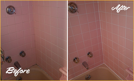 Before and After Picture of a Ossining Bathtub Caulked to Eliminate Mold