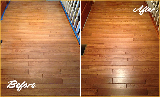 Before and After Picture of a Elmsford Wood Sandless Refinishing Service on a Dull Hallway