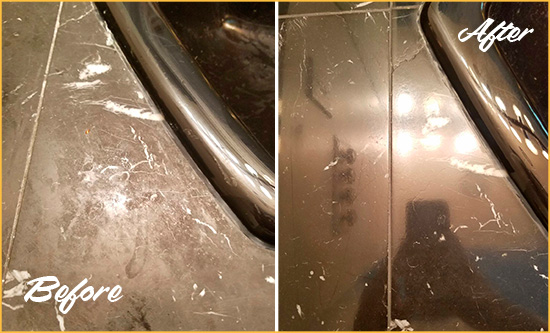 Before and After Picture of a Baldwin Place Marble Countertop Cleaned to Remove Deep Dirt