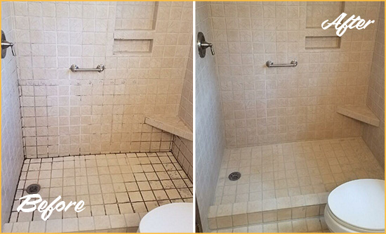 Before and After Picture of a Bronxville Shower Grout Cleaned to Remove Mold