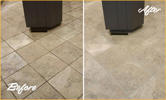 Before and After Picture of a South Salem Kitchen Floor Grout Sealed to Remove Stains