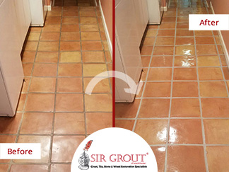 Before And After Pictures of a Grout Sealing in Rye, New York