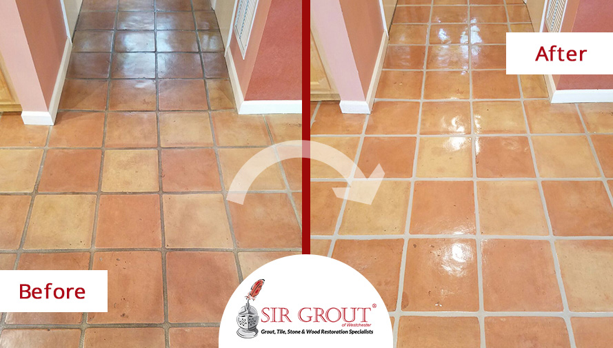 Before and After a Grout Sealing in Rye, New York