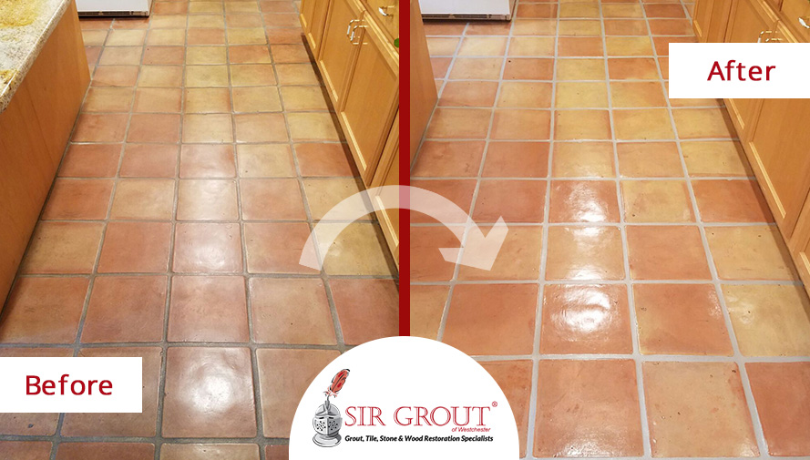 Before and After a Grout Sealing in Rye, NY