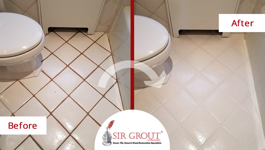 Before and After of a Grout Cleaning Service in Rye, New York