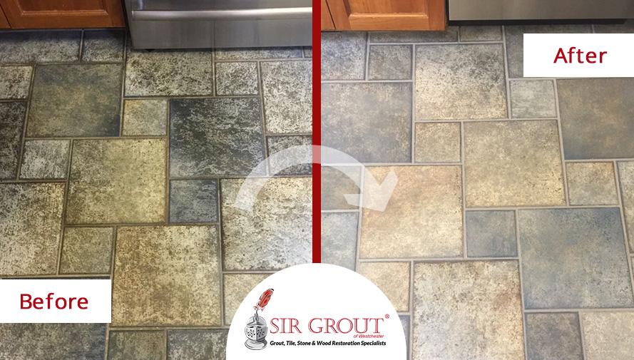 Before and After Picture of a Floor Tile and Grout Cleaning in Hawthorne, NY