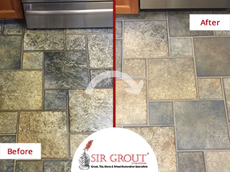 Before and After Picture of a Floor Tile and Grout Cleaning Service in Hawthorne, NY