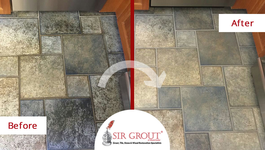 Before and After Picture of a Floor Tile and Grout Cleaning Service in Hawthorne, NY