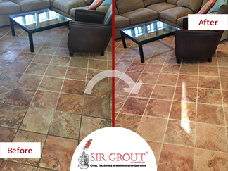 Before and After Picture of a Floor Stone Cleaning Service in Rye, New York