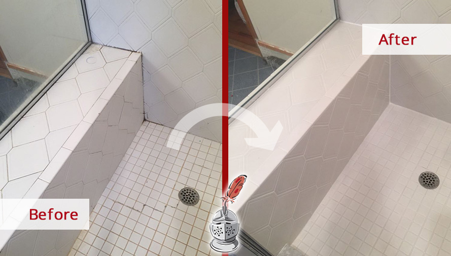 Before and After Picture of a Tile Shower Caulking in Yorktown Heights, NY