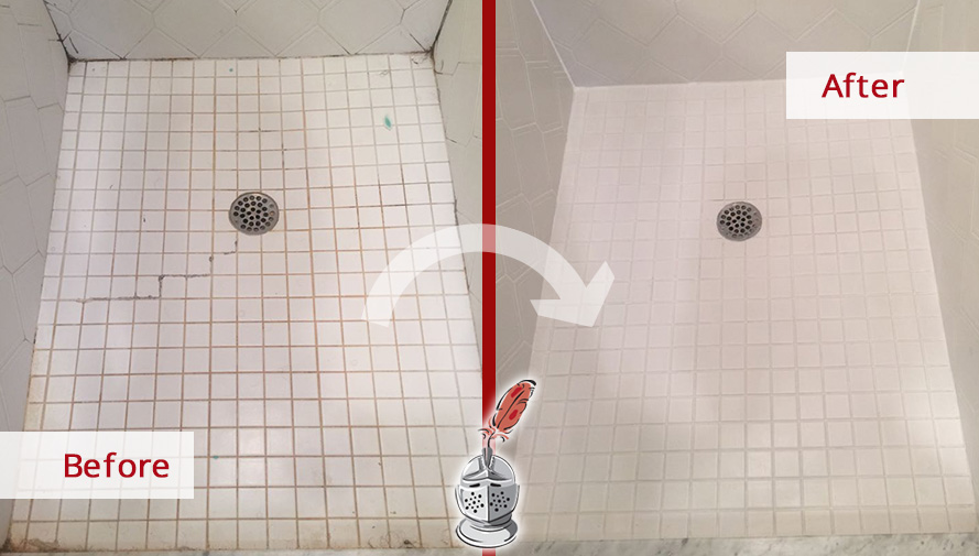 Before and After Picture of a Tile Shower Caulking Service in Yorktown Heights, NY