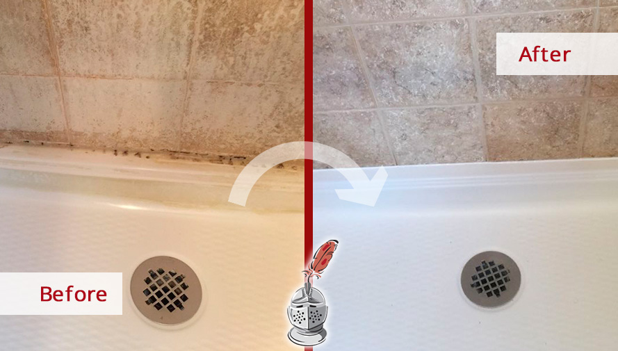 Before and After Picture of a Porcelain Shower Tile Cleaning in Valhalla, New York