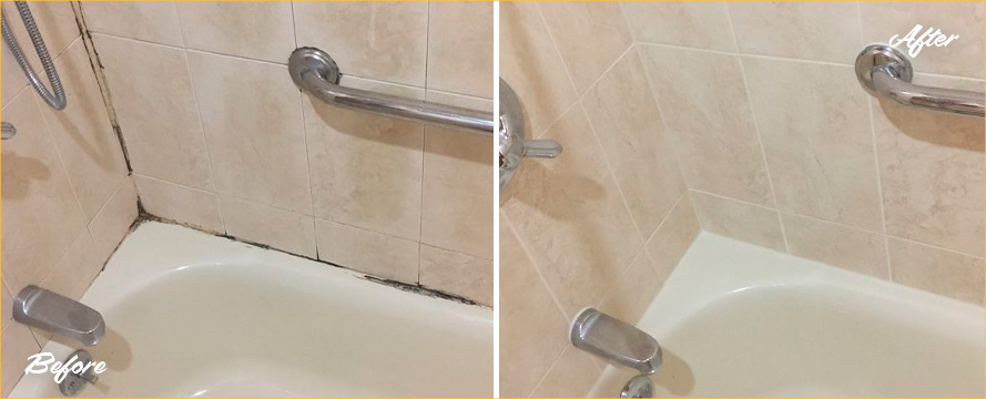 Before and After Picture of a Tub Shower Caulking in Tarrytown, New York