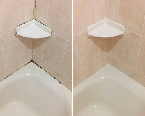 Before and After Picture of a Tub Shower Caulking Services in Tarrytown, New York