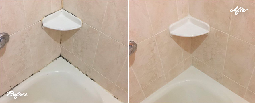 Before and After Picture of a Shower Caulking Services in Tarrytown, New York