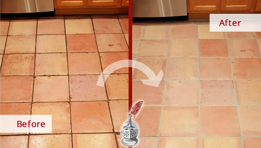 Before and After Picture of a Terracotta Floor Tile Cleaning Service in Chappaqua, NY