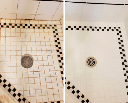 Before and after Picture of a Tile Cleaning Job in Bronxville, NY