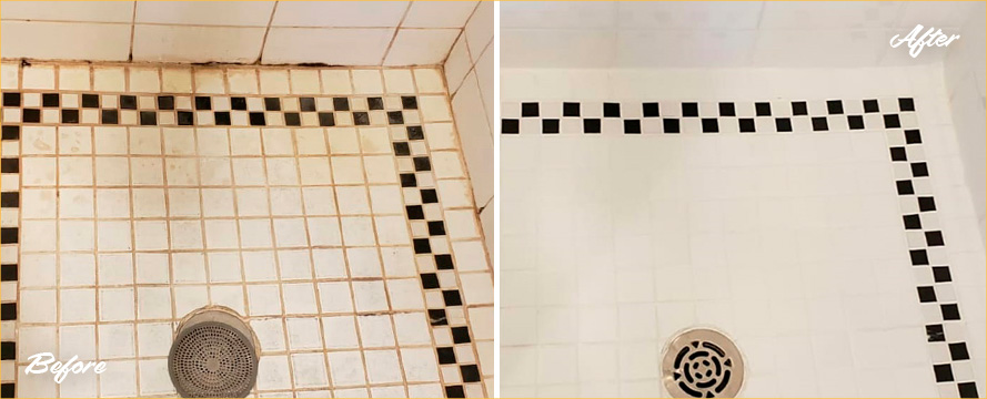 Before and after Picture of This Shower after a Tile Cleaning in Bronxville, NY