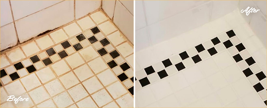 Before and after Picture of a Bathroom Shower in Bronxville, NY after a Tile Cleaning Job