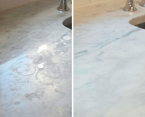 Before and After Stone Honing of Marble Countertop in Bronxville, NY