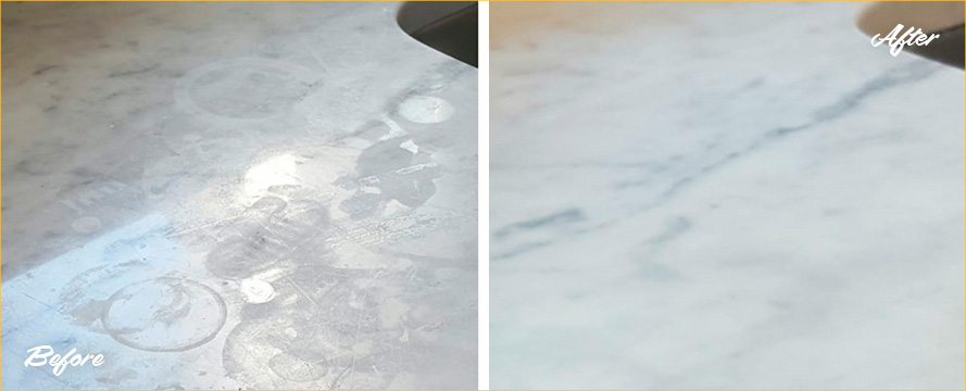 Before and After Stone Honing of Marble Countertop in Bronxville, NY