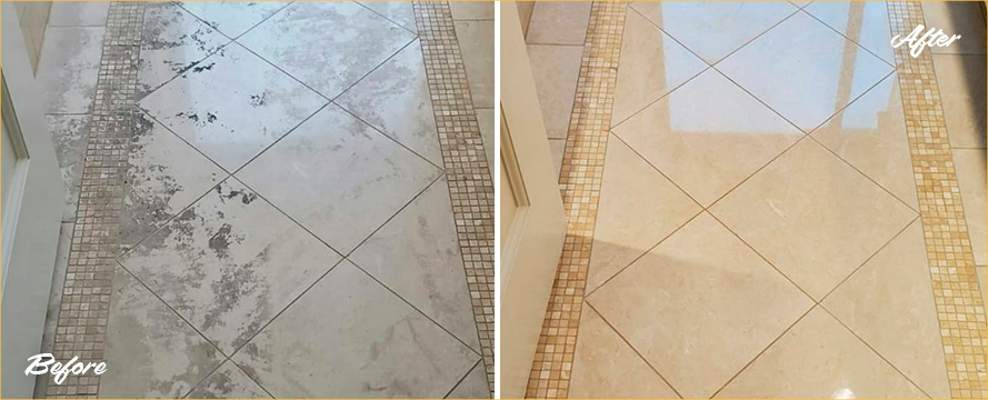Marble Floor Before and After a Professional Stone Cleaning in White Plains