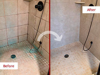 Shower Before and After Our Tile and Grout Cleaners in White Plains, NY