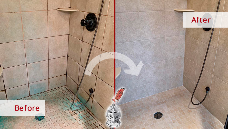 Shower Before and After Our Tile and Grout Cleaners in White Plains, NY