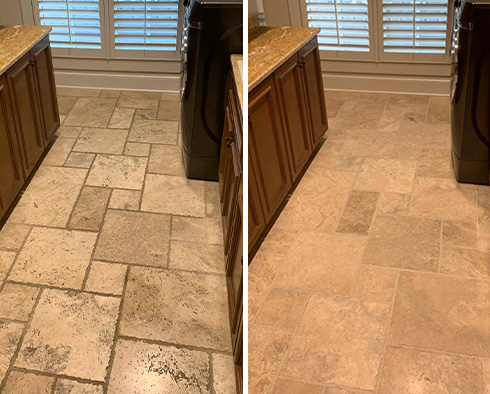 Floor Before and After a Stone Cleaning in Bedford, NY