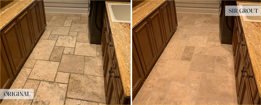 Travertine Floor Before and After a Stone Cleaning in Bedford, NY