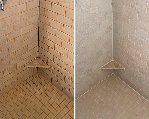 Ceramic Shower Before and After Our Grout Cleaning in Bedford, NY