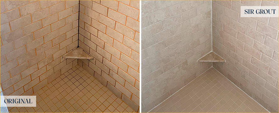 Ceramic Shower Before and After Our Grout Cleaning in Bedford, NY