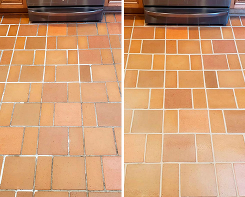 Floor Before and After a Grout Cleaning in Bedford, NY