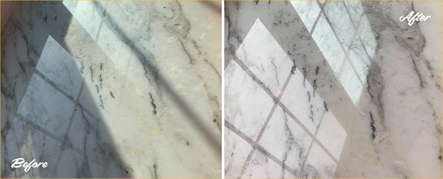Marble Countertop Before and After a Stone Polising in Pleasantville