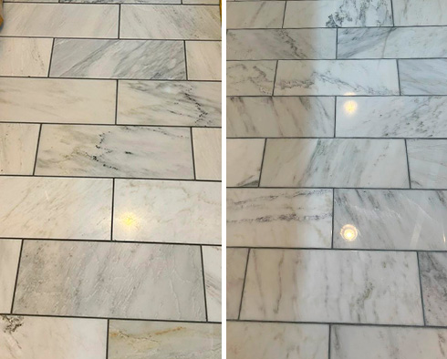 Marble Floor Before and After a Stone Honing in Harrison