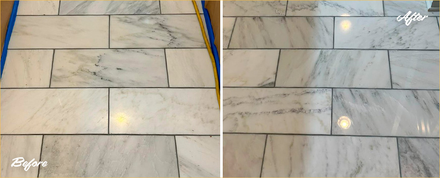 Marble Floor Before and After a Stone Honing in Harrison